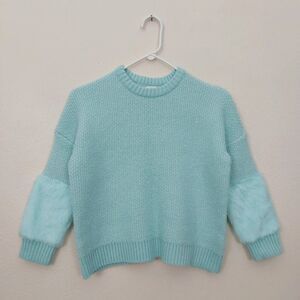 Cat & Jack Girls Pullover Sweater Size M 7-8 Green Knit Crew Neck